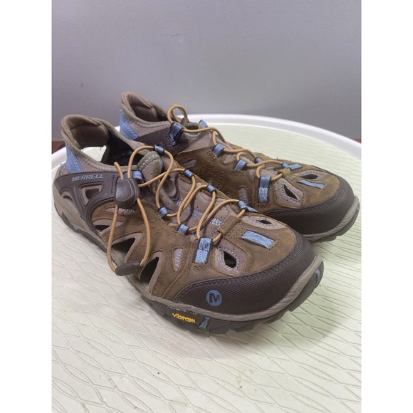Merrell All Out Blaze Sieve Womens 8.5 Ladies Sandals Brown Sugar Blue Heaven - Picture 1 of 10